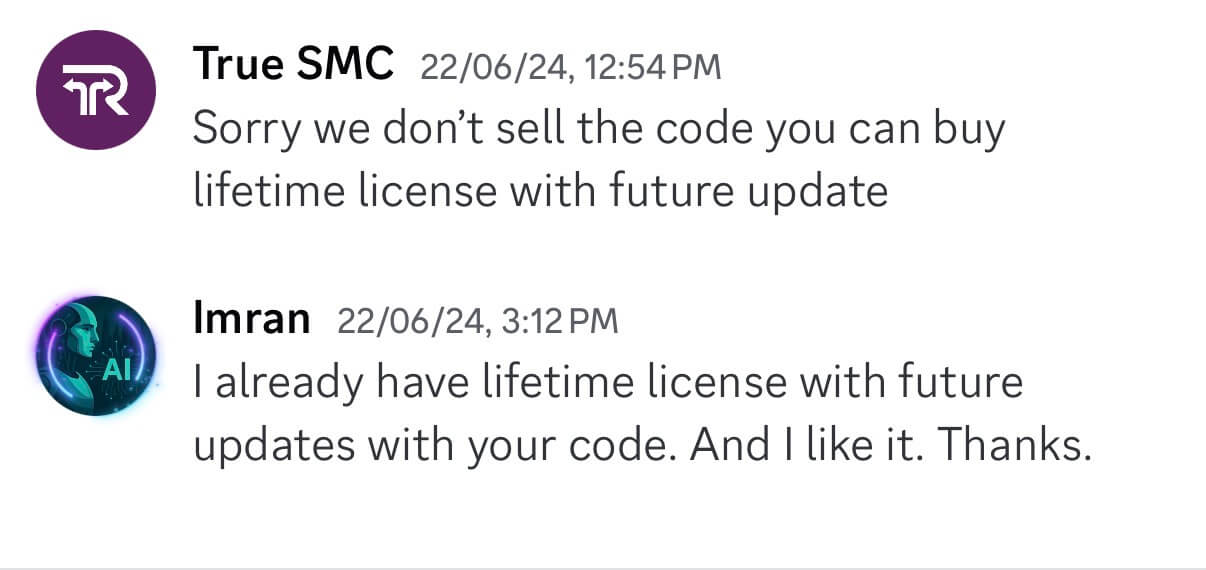 Customer review screenshot from Discord